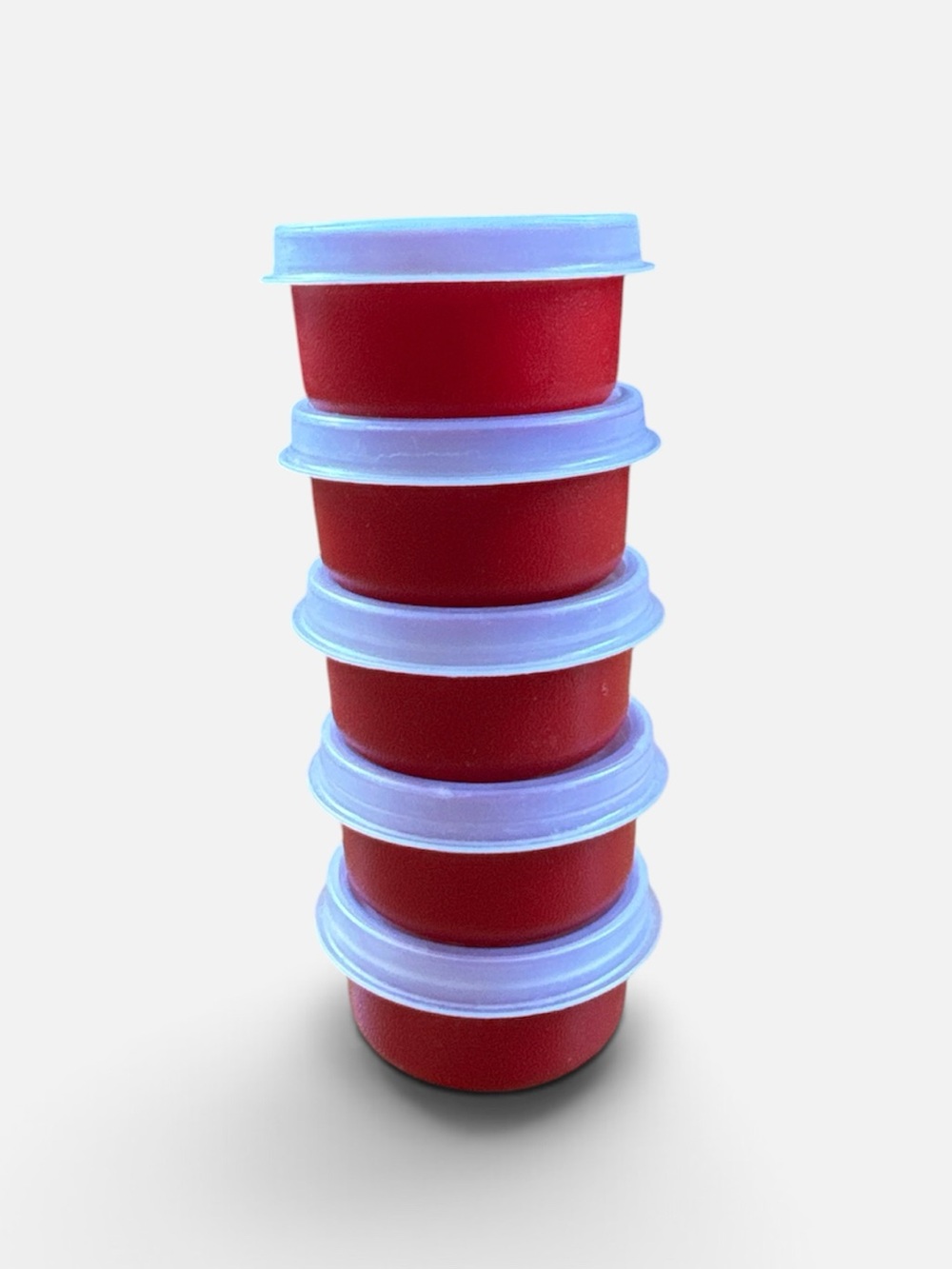 Set of 5 Vintage Tupperware Smidgets 1oz mini containers - red with clear lid